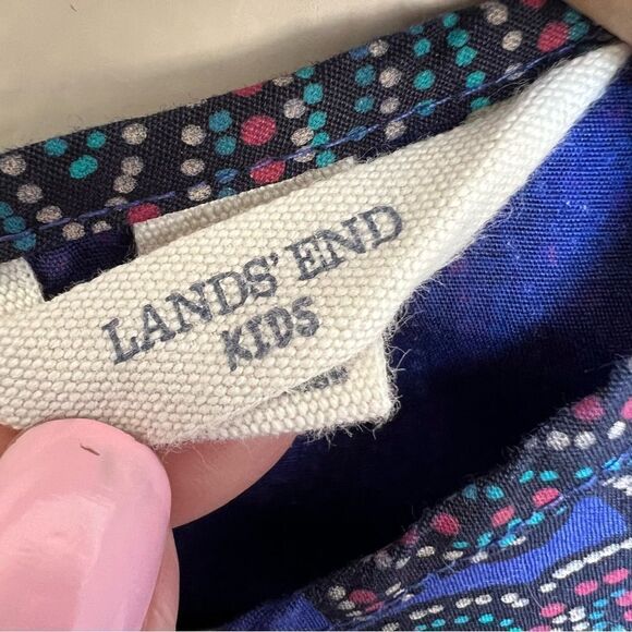 Lands’ End Kids Paisley Short Sleeve Dress Girls Size 10 Bright Blue Purple - Picture 3 of 8